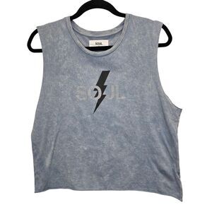 SoulCycle Women's L Lightning Bolt Blue Sleeveless Graphic Cotton Muscle Tee Top